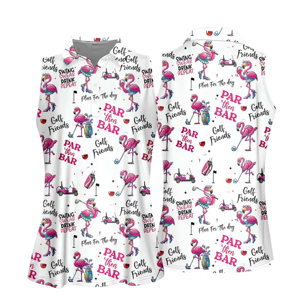 Maxcorners Par Then Bar Flamingo Womens Golf Polo Shirt, Golfing Apparel, Womens Golf Gifts