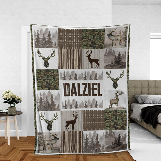 Maxcorners Personalized Rustic Camo Deer Blanket - Camo & Forest Patchwork Cabin Decor LM1611