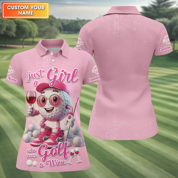 Maxcorners Just A Girl Who Loves Golf And Wine Custom Womens Golf Polo Shirt, Womens Golf Gifts