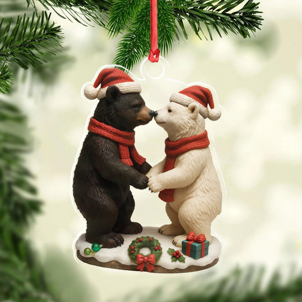 Maxcorners Christmas Bear Couple Figurine Acrylic Ornament – Cute Holiday Decor for Couples, Polar and Brown Bear Love Statue, Romantic Christmas Gift for Him or Her