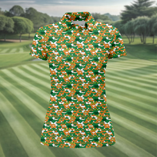 Maxcorners Naughty Fun Adult Humor St Patrick's Day Golf Shirt, Green Orange White Women's Golf Tops, Ladies Golf Shirts