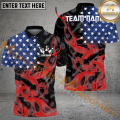 Maxcorners Smoke American Flag Bowling Jersey Customized Name, Team Name 3D Polo Shirt
