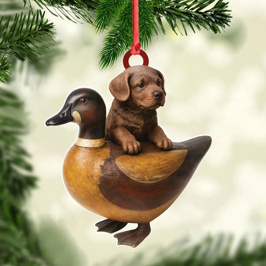Maxcorners Personalized Funny Puppy and Duck Acrylic Ornament - Rustic Hunting Decor for Dog Lovers, Country Cabin Wall Art, Whimsical Farmhouse Gift for Hunters