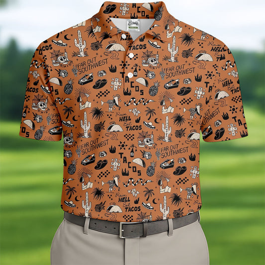 Maxcorners Southwest Desert Taco Skull Pattern Hawaiian Golf Shirt, Golf Tops For Women, Performance Golf Shirt LM1507