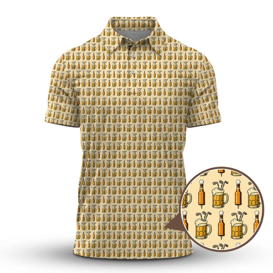 Maxcorners Beer Golf Shirt For Golfer, Pattern Golf Shirt, Funny Golf Shirt For Men, Crazy Golf Shirt