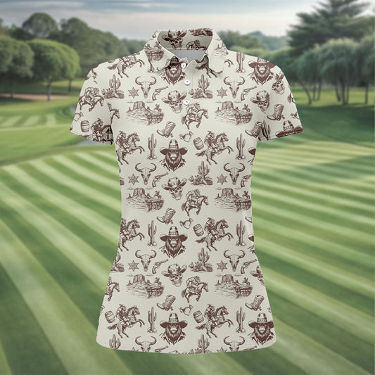 Maxcorners Funny Bigfoot Western Style Hawaiian Golf Shirt, Women's Golf Tops, Ladies Golf Shirts LM1507