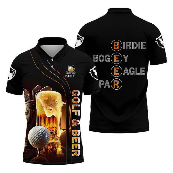 Maxcorners Golf And Beer Custom Men's Funny Graphic Golf Polo Shirt, Dad Golf Gift