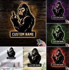 Maxcorners Personalized Bigfoot Metal Sign WITH LED/WITHOUT LED Light, Funny Sasquatch Middle Finger Wall Art, Hunter Gag Gift for Man Cave or Garage LM0110