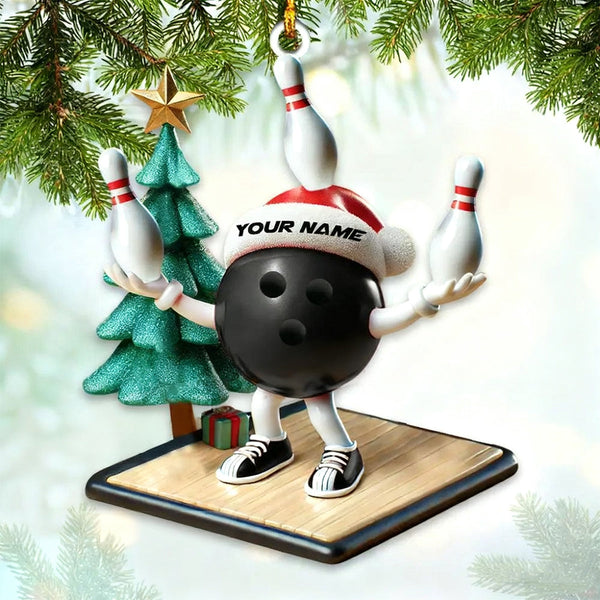 Maxcorners Custom Name Black Bowling Personalized Acrylic Ornament Bowling Lover Christmas Gift MT1611