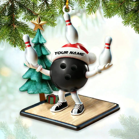Maxcorners Custom Name Black Bowling Personalized Acrylic Ornament Bowling Lover Christmas Gift MT1611