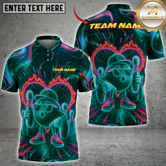 Maxcorners Bowling Champion Neon Style Multicolor Personalized Name, Team Name Shirt (4 Colors)