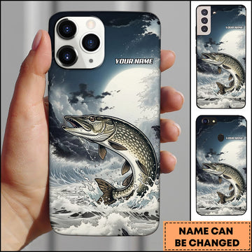 Maxcorners Pike Fishing Moon Ocean Splash Personalized Name Phone Case