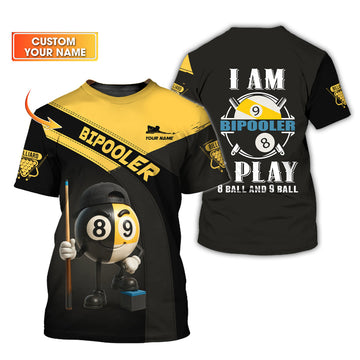 Maxcorners Custom Black and Yellow Bipooler Billiard Shirt – Funny 8 Ball 9 Ball Pool Player Gift Tee LM0509