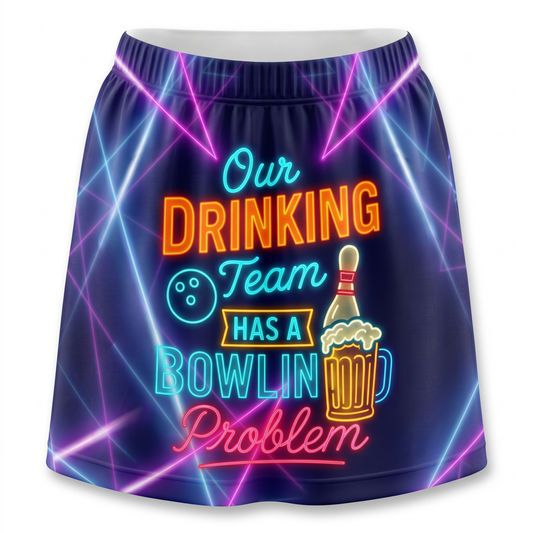Maxcorners Bowling Drinking Team Neon Quote Personalized 3D Skirts With Shorts
