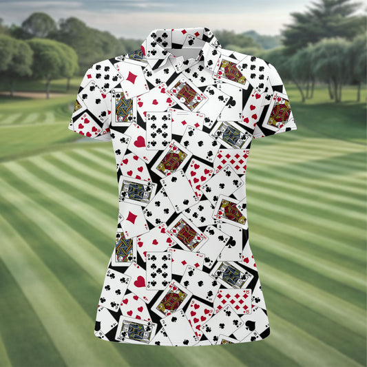 Maxcorners Playing Cards Poker Pattern Hawaiian Golf Shirt, Golf Polo For Women, Women’s Golf Apparel LM1507