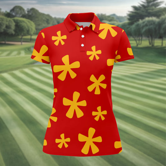Maxcorners Red Hawaiian Floral Sleeveless Golf Polo, Women’s Sleeveless Golf Shirt, Golf Polo For Women LM1507