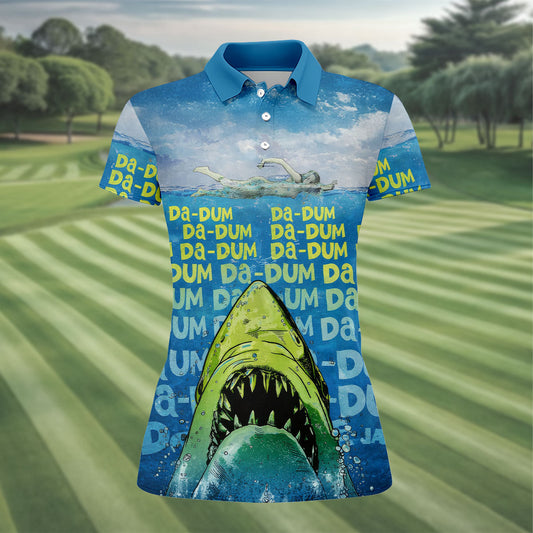 Maxcorners Funny Shark Da Dum Ocean Attack Golf Polo Shirt, Golf Shirts For Women, Women's Golf Apparel LM1507