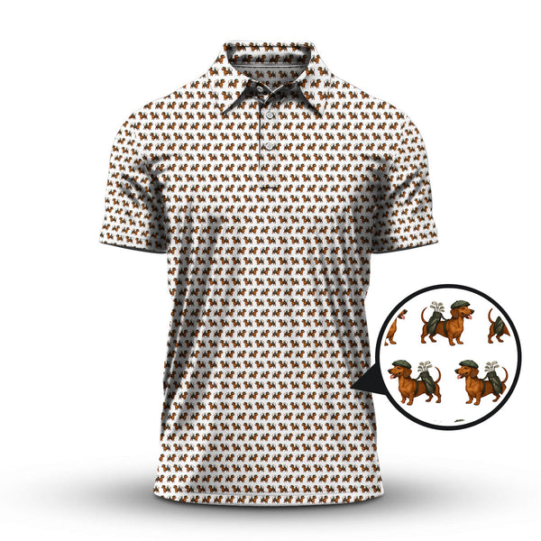 Maxcorners Dachshund Pattern Golf Polos, Crazy Dachshund Golf Shirt For Men, Funny Golf Shirt