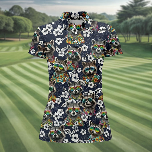 Maxcorners Raccoon Sunglasses Floral Tropical Hawaiian Shirt, Shirt For Women, Tropical Button Up Shirt LM1507