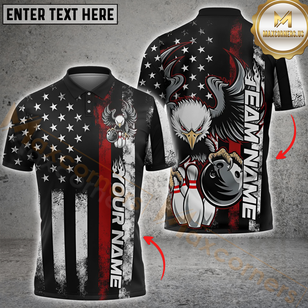 Maxcorners Bowling Eagle US Flag Multicolor Options Personalized Name, Team Name 3D Shirt