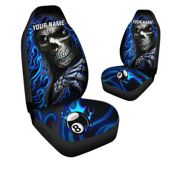 Maxcorners 8 Ball Skull Billiard Personalized Name Car Seat Covers (2Pcs)