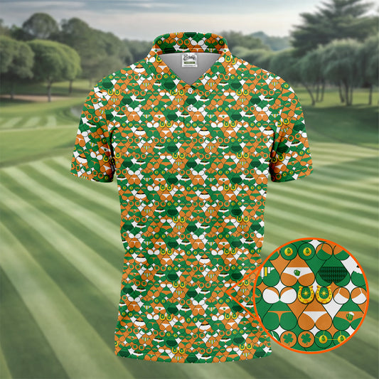 Maxcorners Naughty Fun Adult Humor St Patrick's Day Golf Shirt, Green Orange White Polo Shirts For Men