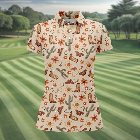 Maxcorners Colorful Western Cowboy Boots Pattern Hawaiian Golf Shirt, Ladies Golf Shirt, Women’s Golf Apparel (Copy) LM1507