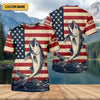 Maxcorners Personalized American Flag Fishing Shirt, Patriotic Bass Long Sleeve UPF For Men