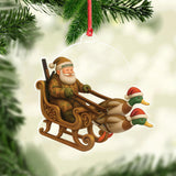 Maxcorners Personalized Funny Santa Hunter Acrylic Ornament- Duck Hunting Christmas Wall Art, Santa Claus with Ducks Sleigh, Custom Hunter Gift for Men LM0411