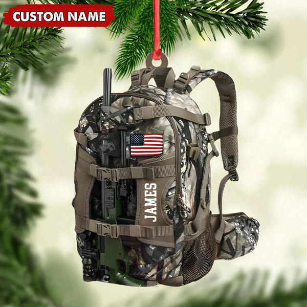 Maxcorners Custom Hunting Backpack Acrylic Ornament - Personalized Tactical Gift for Hunters & Veterans LM0411