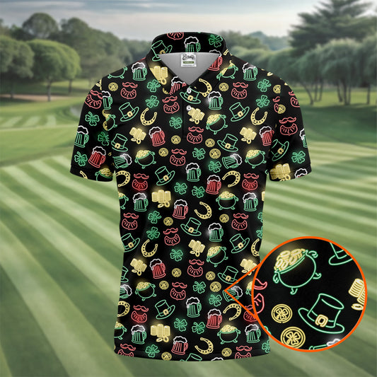 Maxcorners Leprechaun Hats Gold Coins Pot St Patrick's Day Shamrock Golf Shirt, Polo Shirts For Men, Golf Shirts For Men
