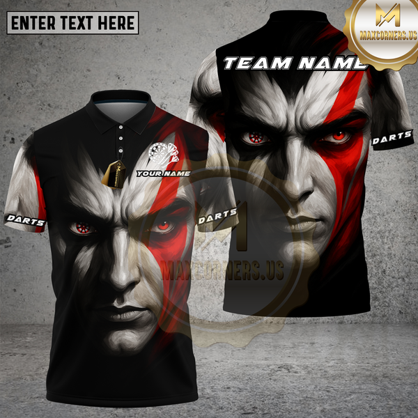 Maxcorners Warrior Darts Shirt Intense Red Warpaint Face Design Multioptions Personalized Name, Team Name Unisex 3D Shirt