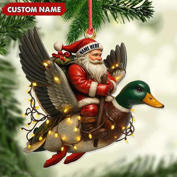 Maxcorners Personalized Santa Riding Duck Ornament, Custom Name Christmas Gift for Hunters LM0411