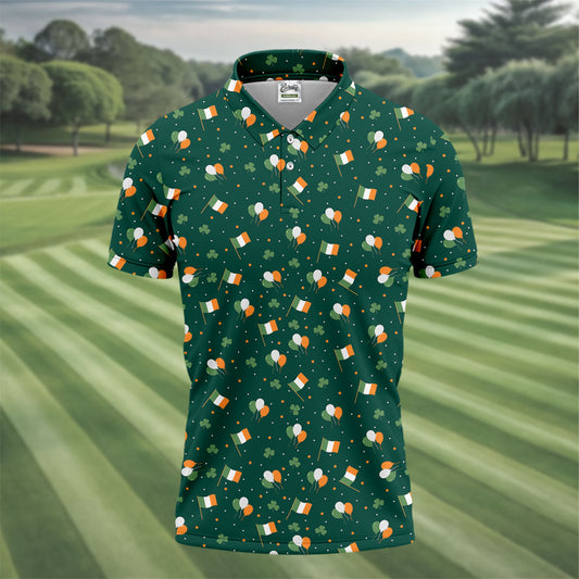 Maxcorners Blue White Orange Confetti Balloons Irish Flag St Patrick's Day Golf Shirt, Golf Gift For Men, Golf Shirts For Men