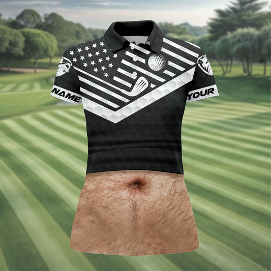 Maxcorners Personalized Hairy Beer Belly Golf Polo Shirt, Women's Golf Polo, Ladies Golf Top LM1507