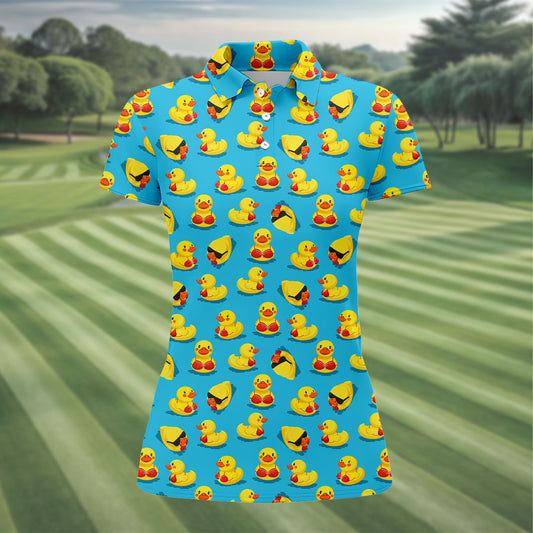 Maxcorners Funny Bikini Rubber Duck Golf Polo Shirt, Golf Shirts For Women, Women’s Golf Polo LM1507