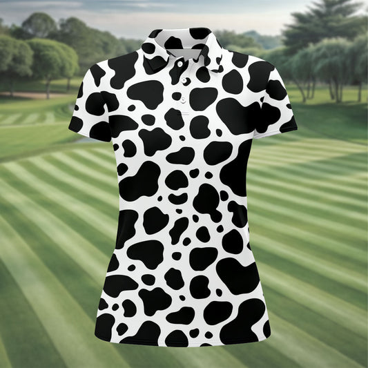 Maxcorners Cowhide Pattern Golf Shirt, Western Ranch Inspired Design, Golf Shirt For Women LM1507