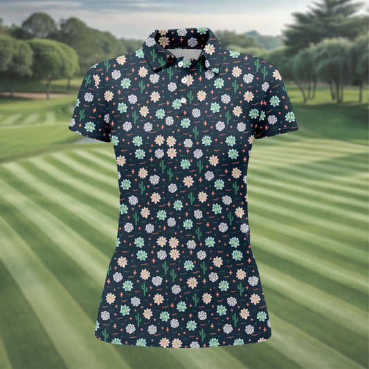 Maxcorners Boho Succulent And Cactus Hawaiian Golf Shirt, Golf Polo For Women, Printed Golf Shirt LM1507