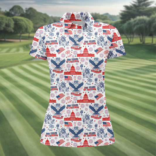 Maxcorners Patriotic USA 250 Eagle Liberty Bell Golf Polo Shirt, Women's Golf Polo, Golf Tops For Women LM1507