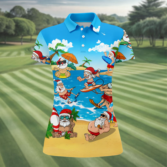 Maxcorners Santa Claus Summer Beach Party Golf Shirt, Golf Polo For Women, Christmas Golf Shirt LM1507
