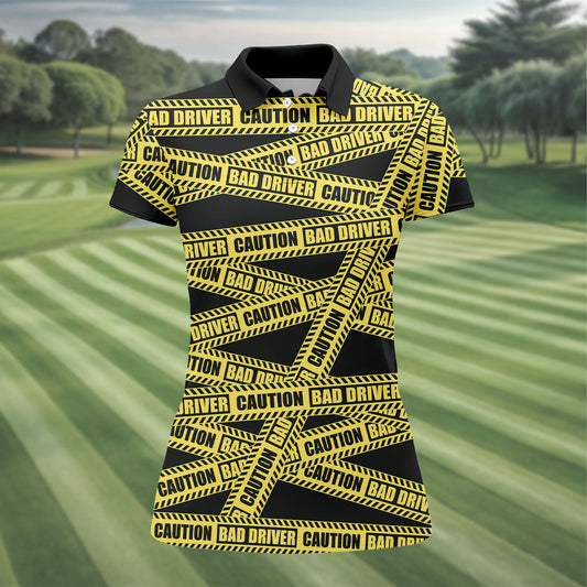 Maxcorners Funny Bad Driver Caution Tape Golf Polo Shirt, Golf Shirts For Women, Performance Golf Shirt LM1507
