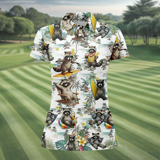 Maxcorners Raccoon Beach Vacation Hawaiian Shirt, Hawaiian Shirt For Women, Tropical Button Up Shirt LM1507