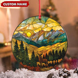 Maxcorners Personalized Deer Stained Glass Acrylic Ornament - Mountain Sunrise Christmas Tree Decoration Gift LM0411