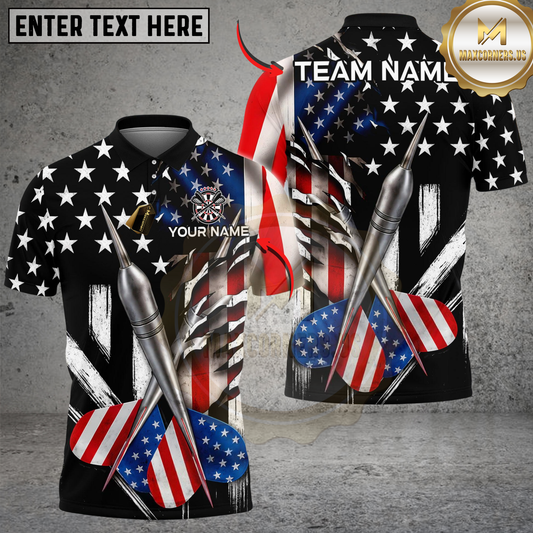 Maxcorners Darts American Flag Metallic Arow Patriotic Design Personalized Name Shirt