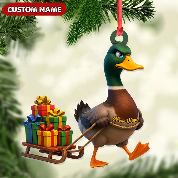 Maxcorners Funny Duck Acrylic Christmas Ornament - Mallard Pulling Gifts, Unique Christmas Gift for Hunters