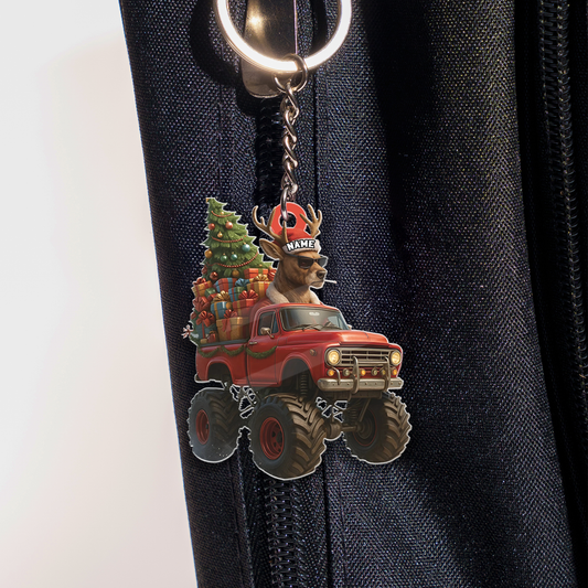 Maxcorners Personalized Funny Deer Truck Acrylic Christmas Ornament - Custom Name Gift for Hunters & Outdoor Lovers LM0411