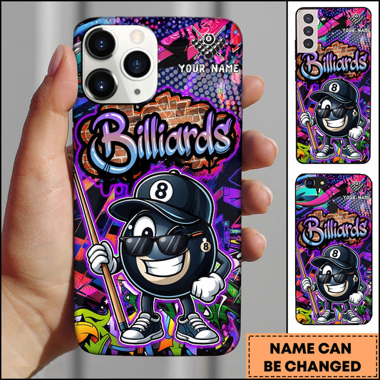 Maxcorners Billiard Phonecase Vibrant Graffiti Style 8-Ball Character Personalized Name 3D Phone Case