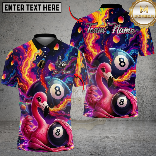 Maxcorners Billiards 8 Ball Rainbow Paint Flamingo Personalized Shirt