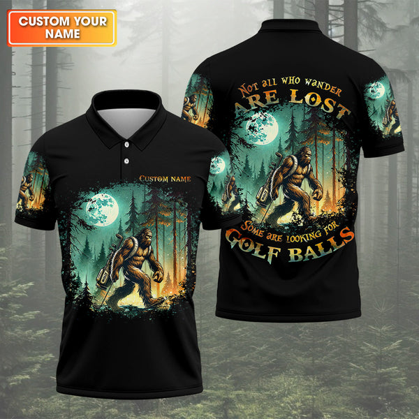 Maxcorners Not All Who Wander Are Lost Custom Bigfoot Men's Golf Polo Shirt, Funny Golf Shirt, Dad Golf Gift