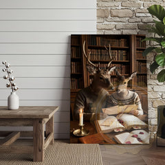 Maxcorners Romantic Deer Couple Reading Love Letters Library Personalized Name Canvas